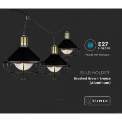 V-TAC Caténaire De 3m Pour 6 Ampoules LED E27 Avec Diffuseurs Transparents IP65 Couleur Noire. -V-TAC Soldes 56857693 3