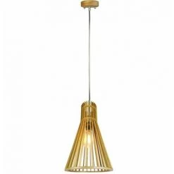 V-TAC Lustre à Suspension En Bois à LED Avec Douille E27 (max 60W) Capot Chromé Et Petit Abat-jour Conique D: 250 * 450mm Câble 1mt