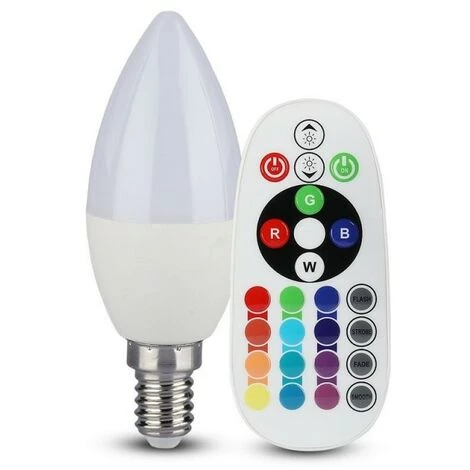 V-TAC Ampoule LED Bougie E14 3,5W Avec Télécommande RVB + 6400K 2 V-TAC Ampoule LED Bougie E14 3,5W Avec Télécommande RVB + 6400K – Image 2