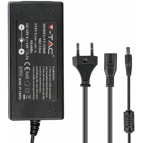 V-TAC Alimentation Plastique 60W 24V 25A Plug & Play Avec Jack 2,1 Couleur Noir IP44 1 V-TAC Alimentation Plastique 60W 24V 25A Plug & Play Avec Jack 2,1 Couleur Noir IP44