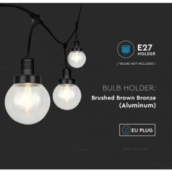 V-TAC Caténaire De 3m Pour 6 Ampoules LED E27 Avec Diffuseurs Transparents IP65 Couleur Noire. -V-TAC Soldes 56929344 3