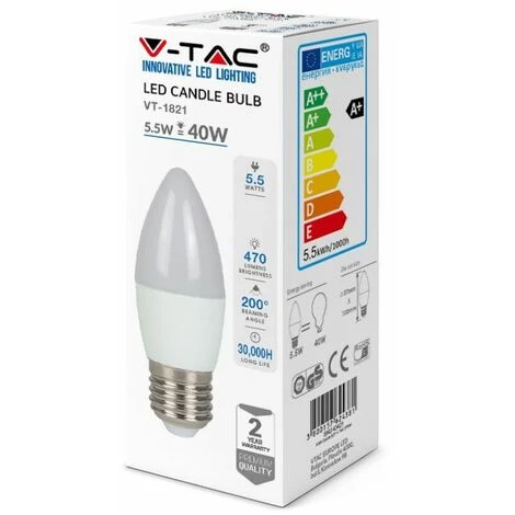 V-TAC Ampoule LED E27 5,5W Bougie 6400K 5 V-TAC Ampoule LED E27 5,5W Bougie 6400K – Image 5