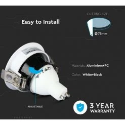 V-TAC Support De Projecteur Encastré Rond GU10 LED Couleur Blanche Avec Intérieur Noir -V-TAC Soldes 56929411 3