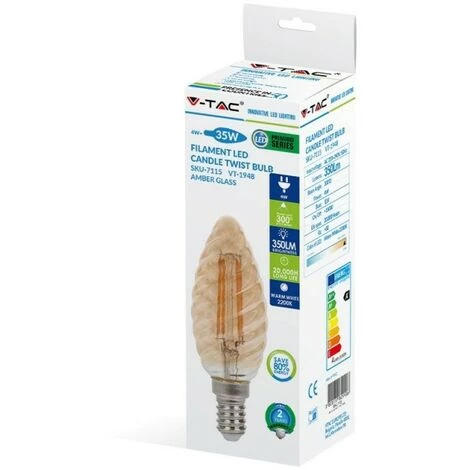 V-TAC Ampoule LED E14 4W Bougie Tortiglione Ambre Filament 2200K 5 V-TAC Ampoule LED E14 4W Bougie Tortiglione Ambre Filament 2200K – Image 5