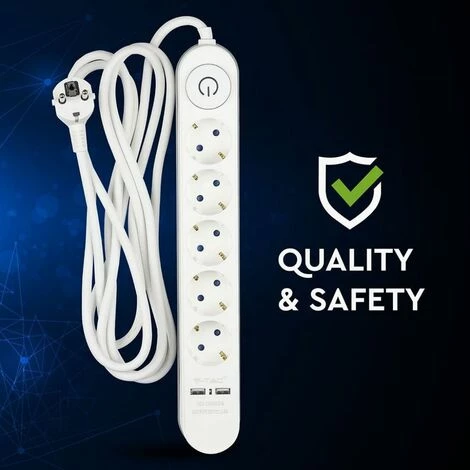 V-TAC Multiprise Avec Câble De 3mt 5 Prises 16A Avec Interrupteur Et 2 USB Couleur Blanche 3 V-TAC Multiprise Avec Câble De 3mt 5 Prises 16A Avec Interrupteur Et 2 USB Couleur Blanche – Image 3
