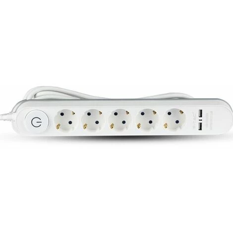 V-TAC Multiprise Avec Câble De 3mt 5 Prises 16A Avec Interrupteur Et 2 USB Couleur Blanche 4 V-TAC Multiprise Avec Câble De 3mt 5 Prises 16A Avec Interrupteur Et 2 USB Couleur Blanche – Image 4