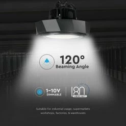 V-TAC Cloche Industrielle Puce LED Samsung 100W 180LM/W UFO Driver Samsung Couleur Noir 120° 6400K IP65 Dimmable (1-10V)
