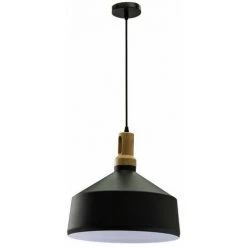 V-TAC Lustre Coupe En Métal à LED Avec Douille E27 (max 60W) Couleur Noir Mat Et Fixation En Bois