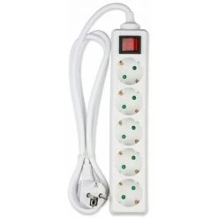 V-TAC Bloc Multiprise Avec Câble De 1,5mt 5 Prises 10A 2P + Shuko Et Interrupteur Prise Shuko Couleur Blanche