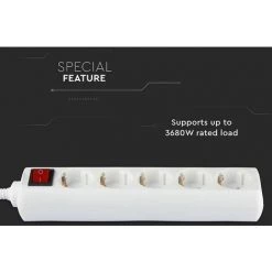 V-TAC Bloc Multiprise Avec Câble De 1,5mt 5 Prises 10A 2P + Shuko Et Interrupteur Prise Shuko Couleur Blanche -V-TAC Soldes 57157833 4