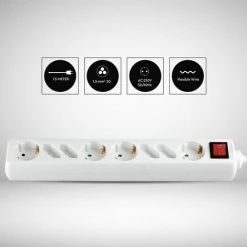 V-TAC Multiprise Avec Câble De 5mt 8 Prises 4 10A 2P + Shuko 4 10A Interrupteur Incliné Et Lumière Prise Shuko Couleur Blanche -V-TAC Soldes 57157870 3