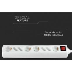 V-TAC Multiprise Avec Câble De 5mt 8 Prises 4 10A 2P + Shuko 4 10A Interrupteur Incliné Et Lumière Prise Shuko Couleur Blanche -V-TAC Soldes 57157870 4