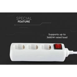 V-TAC Bloc Multiprise Avec Câble De 1,5mt 3 Prises 10A 2P + Shuko Et Interrupteur Prise Shuko Couleur Blanche -V-TAC Soldes 57157881 4