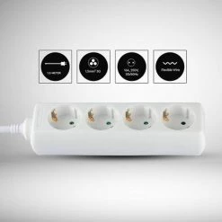 V-TAC Multiprise Avec Câble De 1,5 Mt 4 Prises 10A 2P + Shuko Et Prise Shuko Couleur Blanche -V-TAC Soldes 57158040 3