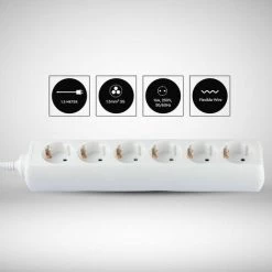 V-TAC Multiprise Avec Câble De 1,5 Mt 6 Prises 10A 2P + Shuko Et Prise Shuko Blanche -V-TAC Soldes 57158041 3
