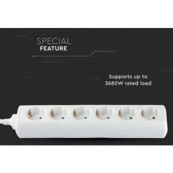 V-TAC Multiprise Avec Câble De 1,5 Mt 6 Prises 10A 2P + Shuko Et Prise Shuko Blanche -V-TAC Soldes 57158041 4