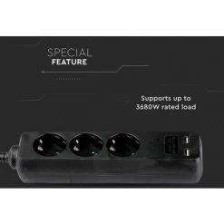 V-TAC Multiprise Avec Câble De 1,5 Mt 3 Prises 10A 2P + Shuko 2 USB Et Interrupteur D'éclairage Prise Shuko Couleur Noire -V-TAC Soldes 57158043 4