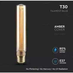 V-Tac VT-2162 Ampoule LED ART Filament Vintage Tubulaire T30 E27 2W Couverture Ambre Blanc Chaud 1800K - 7473 -V-TAC Soldes 57634926 4