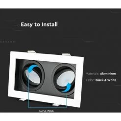 V-TAC Support Spot LED Encastrable Carré 2xGU10 Réglable Blanc Et Noir -V-TAC Soldes 58171155 3