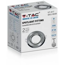 V-TAC Support De Spot LED GU10 Rond Encastré Couleur Nickel Satiné (Boîte De 2 Pièces) -V-TAC Soldes 58171200 5