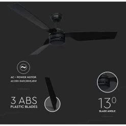 V-TAC VT-6552-3 Ventilateurs De Plafond Réversibles 65W AC-Moteur 3 Pales Avec Télécommande RF Couleur Noir - Sku 2868 7 V-TAC VT-6552-3 Ventilateurs De Plafond Réversibles 65W AC-Moteur 3 Pales Avec Télécommande RF Couleur Noir - Sku 2868 -V-TAC Soldes 59765866 4