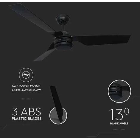 V-TAC VT-6552-3 Ventilateurs De Plafond Réversibles 65W AC-Moteur 3 Pales Avec Télécommande RF Couleur Noir - Sku 2868 4 V-TAC VT-6552-3 Ventilateurs De Plafond Réversibles 65W AC-Moteur 3 Pales Avec Télécommande RF Couleur Noir - Sku 2868 – Image 4