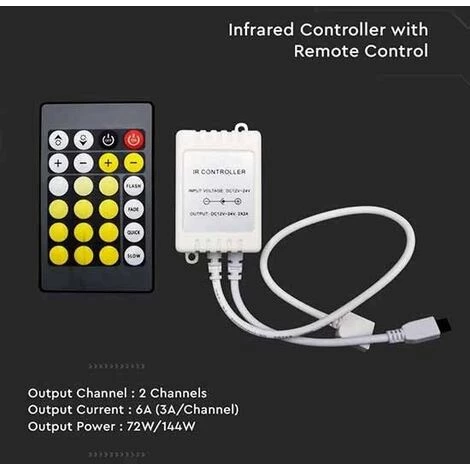V-TAC VT-2425 Contrôleur Avec Télécommande Infrarouge IR Pour Bande Led 3IN1 12V/24V 24 Boutons - SKU 2901 4 V-TAC VT-2425 Contrôleur Avec Télécommande Infrarouge IR Pour Bande Led 3IN1 12V/24V 24 Boutons - SKU 2901 – Image 4