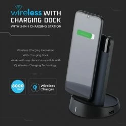 V-TAC Power Bank 8.000 MAh Avec écran Et Chargement Sans Fil Couleur Bleu Foncé
