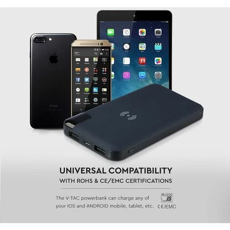V-TAC Power Bank 8.000 MAh Avec écran Et Chargement Sans Fil Couleur Bleu Foncé 4 V-TAC Power Bank 8.000 MAh Avec écran Et Chargement Sans Fil Couleur Bleu Foncé – Image 4