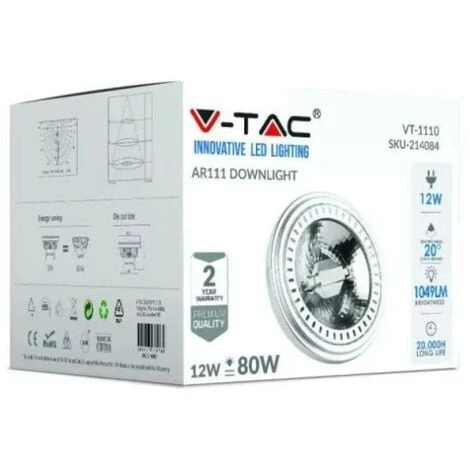 Ampoule Led Ar111 V-tac Vt-1110 G53 12w 3000k 12v-214084 2 Ampoule Led Ar111 V-tac Vt-1110 G53 12w 3000k 12v-214084 – Image 2