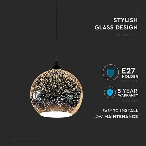 V-TAC Lustre Suspension LED Avec Douille E27 (Max 60W) Cloche En Verre Miroir Couleur Chrome Avec Effet 3D D: 20cm 1 V-TAC Lustre Suspension LED Avec Douille E27 (Max 60W) Cloche En Verre Miroir Couleur Chrome Avec Effet 3D D: 20cm
