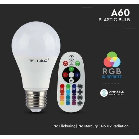 V-TAC Ampoule LED 4.8W Eq 40W E27 RGB + Blanc Chaud Avec Télécommande 3 V-TAC Ampoule LED 4.8W Eq 40W E27 RGB + Blanc Chaud Avec Télécommande – Image 3