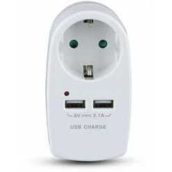V-TAC Adaptateur Multiprise Avec Une Prise Avant 10A 2P + Shuko Avec 2 USB Et Prise Shuko Couleur Blanche