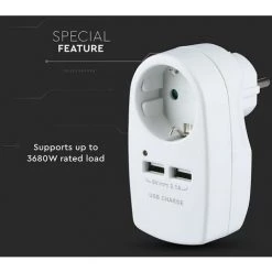 V-TAC Adaptateur Multiprise Avec Une Prise Avant 10A 2P + Shuko Avec 2 USB Et Prise Shuko Couleur Blanche -V-TAC Soldes 67658890 4
