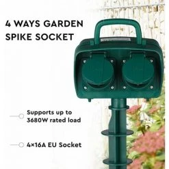 V-TAC Prise De Jardin Avec Câble De 3 M 4 Prises 16 A Avec Couvercle Vert IP44