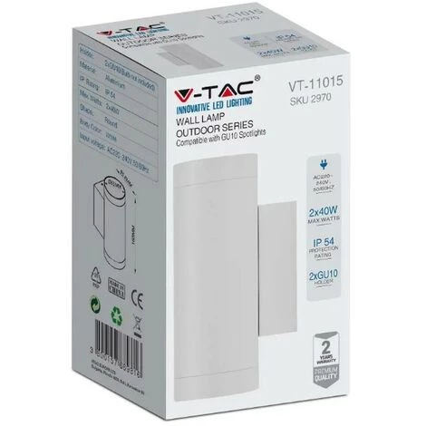 V-tac VT-11015 Applique Murale Extérieure Up/Down - GU10 - Aluminium - Blanc - IP44 4 V-tac VT-11015 Applique Murale Extérieure Up/Down - GU10 - Aluminium - Blanc - IP44 – Image 4