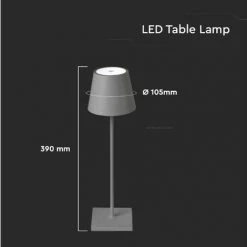 V-tac VT-7703 Lampe De Table - 4000K - Variable Par Touche - Rechargeable - Gris -V-TAC Soldes 68156199 5