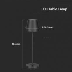 V-tac VT-7522 Lampe De Table - 3000K - Gradable Par Touche - Rechargeable - Noir- IP54 -V-TAC Soldes 68156213 5