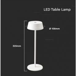 V-tac VT-7562 Lampe De Table - 3000K - Variable Par Touche - Rechargeable - Blanc 9 V-tac VT-7562 Lampe De Table - 3000K - Variable Par Touche - Rechargeable - Blanc -V-TAC Soldes 68156337 5