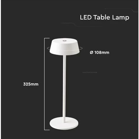 V-tac VT-7562 Lampe De Table - 3000K - Variable Par Touche - Rechargeable - Blanc 5 V-tac VT-7562 Lampe De Table - 3000K - Variable Par Touche - Rechargeable - Blanc – Image 5