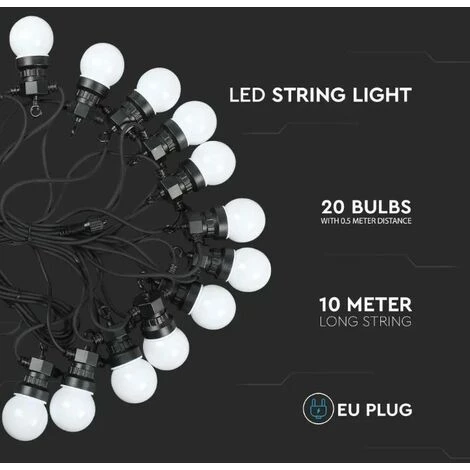 V-tac VT-71020 Guirlande Lumineuse - étanche - 20 Lampes LED - 3000K - 10M 5 V-tac VT-71020 Guirlande Lumineuse - étanche - 20 Lampes LED - 3000K - 10M – Image 5