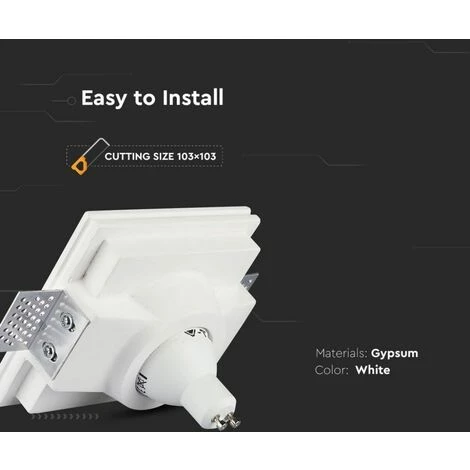 V-TAC Spot LED Encastrable Carré GU10 Et GU5.3 (MR16) Corps En Plâtre Blanc 3 V-TAC Spot LED Encastrable Carré GU10 Et GU5.3 (MR16) Corps En Plâtre Blanc – Image 3