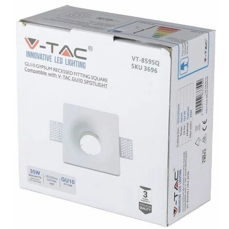 V-TAC Spot LED Encastrable Carré GU10 Et GU5.3 (MR16) Corps En Plâtre Blanc 5 V-TAC Spot LED Encastrable Carré GU10 Et GU5.3 (MR16) Corps En Plâtre Blanc – Image 5