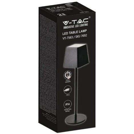 V-tac VT-7563 Lampe De Table - 3000K - Gradable Par Touche - Rechargeable - Noir 4 V-tac VT-7563 Lampe De Table - 3000K - Gradable Par Touche - Rechargeable - Noir – Image 4