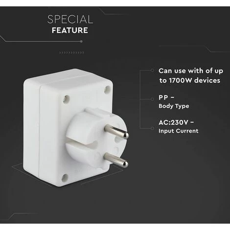 V-TAC Adaptateur Multiprise Avec 3 Prises Frontales 2,5A Et Prise Shuko.Couleur Blanche 3 V-TAC Adaptateur Multiprise Avec 3 Prises Frontales 2,5A Et Prise Shuko.Couleur Blanche – Image 3