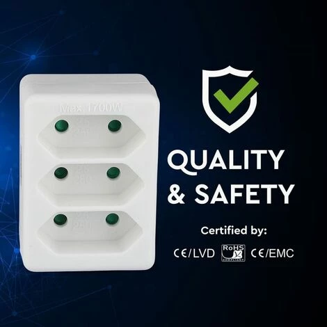 V-TAC Adaptateur Multiprise Avec 3 Prises Frontales 2,5A Et Prise Shuko.Couleur Blanche 4 V-TAC Adaptateur Multiprise Avec 3 Prises Frontales 2,5A Et Prise Shuko.Couleur Blanche – Image 4