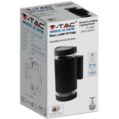 V-tac VT-967 Applique Murale Extérieure Up/Down - E27 - Noir - IP44 - Rond 2 V-tac VT-967 Applique Murale Extérieure Up/Down - E27 - Noir - IP44 - Rond – Image 2
