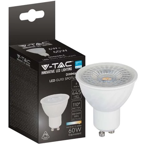 V-tac VT-247D Lot De 10 Spots LED à Gradation - GU10 - 6W - 445 Lm - 3000K 2 V-tac VT-247D Lot De 10 Spots LED à Gradation - GU10 - 6W - 445 Lm - 3000K – Image 2