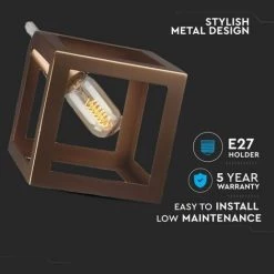 V-TAC Lustre Cube En Métal LED Avec Douille E27 (Max 60W) Couleur Or Champagne