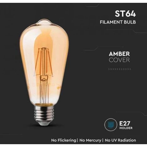 Ampoule à Led St64 V-tac 6w E27 2200k Ambre Vt-1966-n- 4362 -214362 3 Ampoule à Led St64 V-tac 6w E27 2200k Ambre Vt-1966-n- 4362 -214362 – Image 3